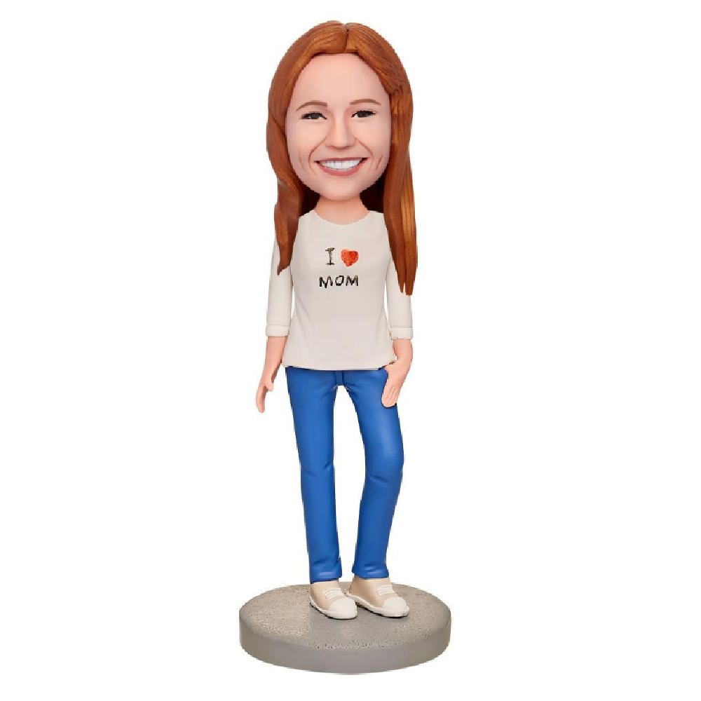 I Love My Mom Custom Bobblehead with Engraved Text