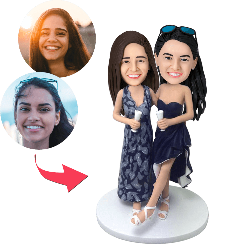 Same-sex Lady Couple Custom Bobblehead With Engraved Text