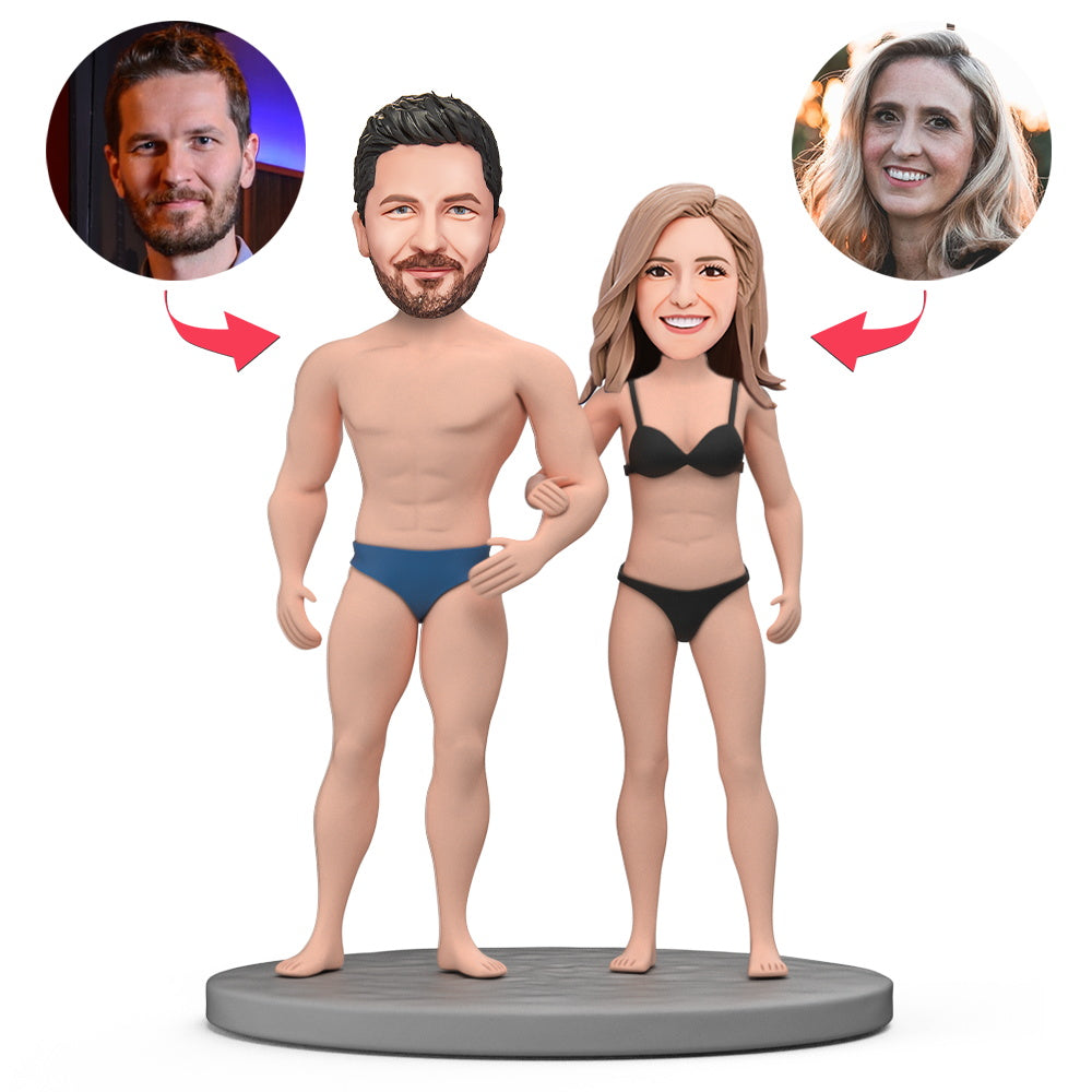 Valentines Gift Bikini Couple Custom Bobblehead with Engraved Text