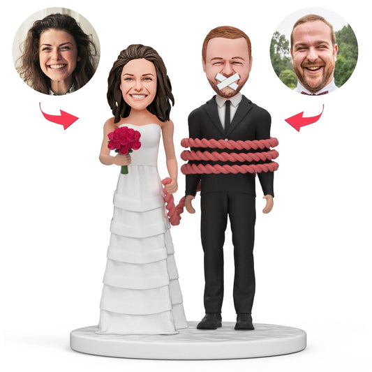 Groom Bride Shutting Up Custom Bobblehead With Engraved Text