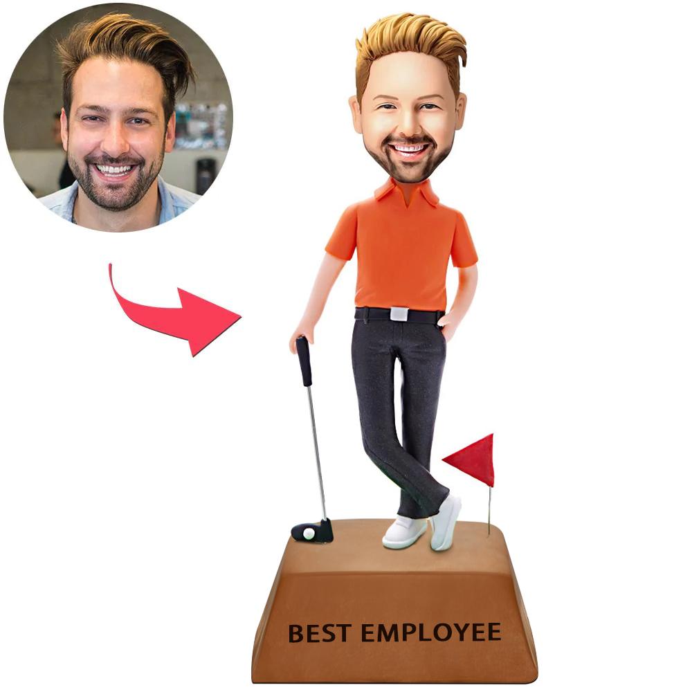 Best Employee Trophy Base Custom Bobblehead Golf Course Man With Engraved Text