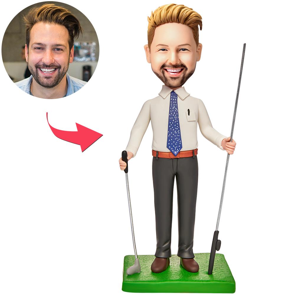 White Business Suit Golf Club Custom Bobblehead with Engraved Text