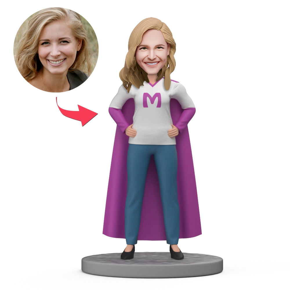 Mother's Day Gift Custom Bobblehead - Super Mom With Purple Cape Bobblehead