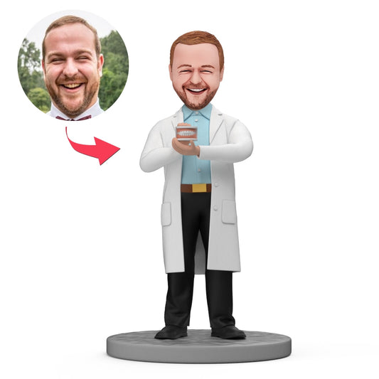 Custom Doctor Bobblehead, Dentist Holding Tooth