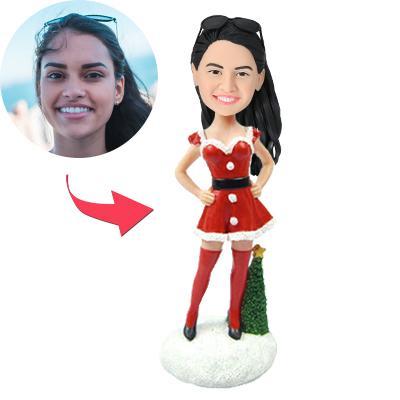 Christmas gifts Sexy Christmas Woman with Christmas Tree Custom Bobblehead With Engraved Text