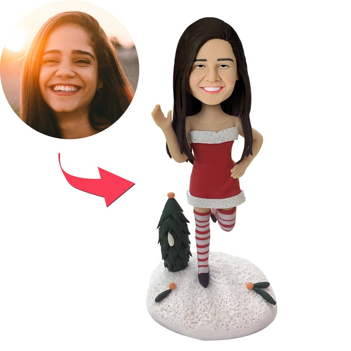 Christmas gifts Sexy Christmas Woman Saying Hi Custom Bobblehead With Engraved Text