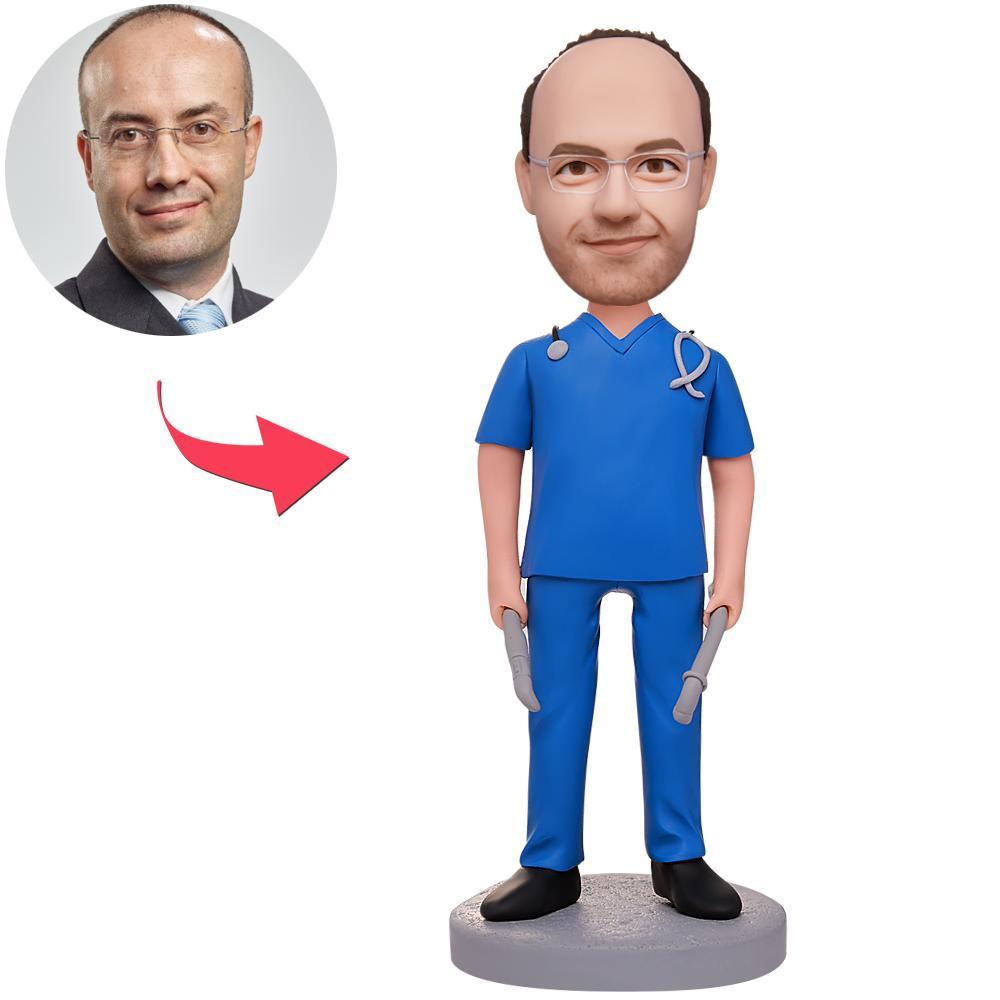 Male Doctor Holding Tools Custom Bobbleheads With Engraved Text