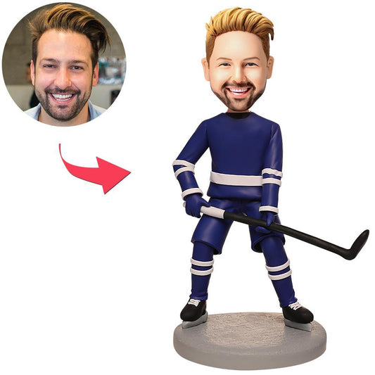 Blue Suit Hockey Player Custom Bobblehead