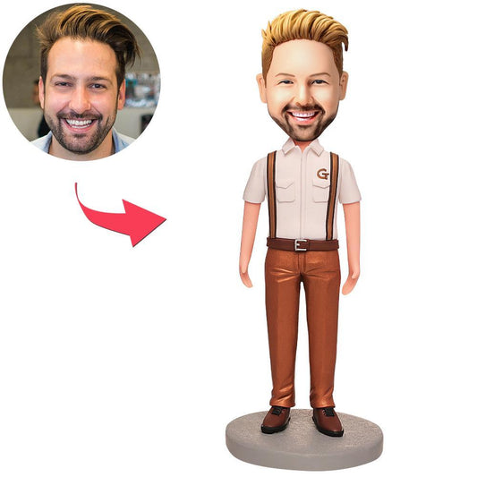 Man Wearing Brown Overalls Custom Bobblehead